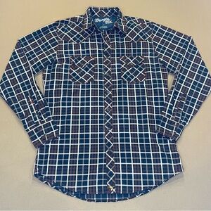 Men’s Wrangler 20X Plaid Snap Button Down Shirt Size Large Tall